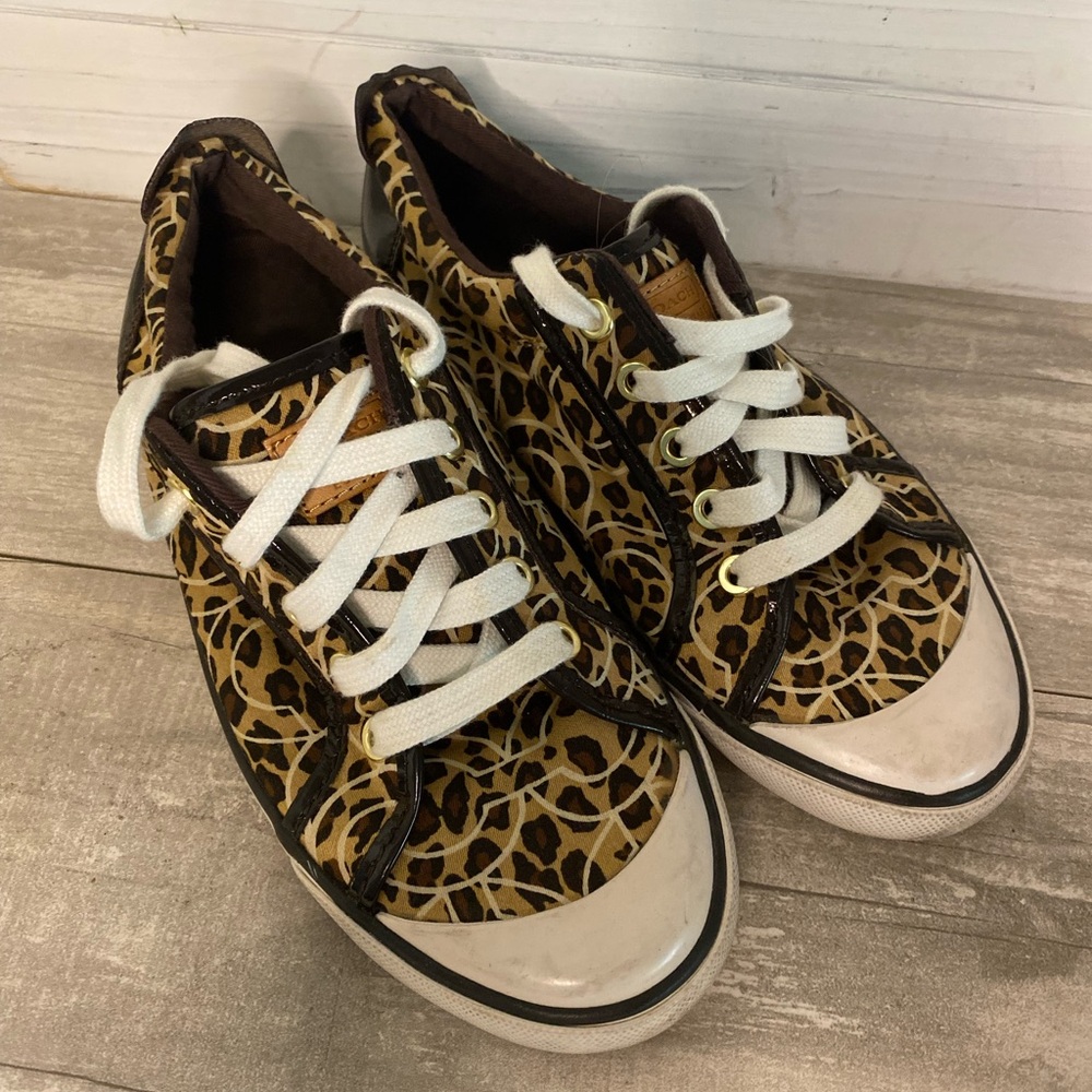 Coach Leopard Print Low Top Sneakers with White Laces